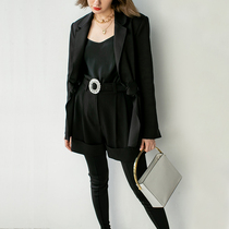 BEEWOOD Biwutong original design womens imported wool high waist wide leg shorts with handmade diamond belt