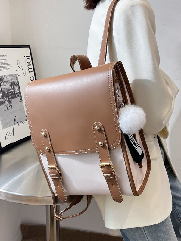 Autumn and Winter New Retro British Style Leather Schoolbag for Female College Students, Simple Computer Backpack, Commuter Backpack 14inch