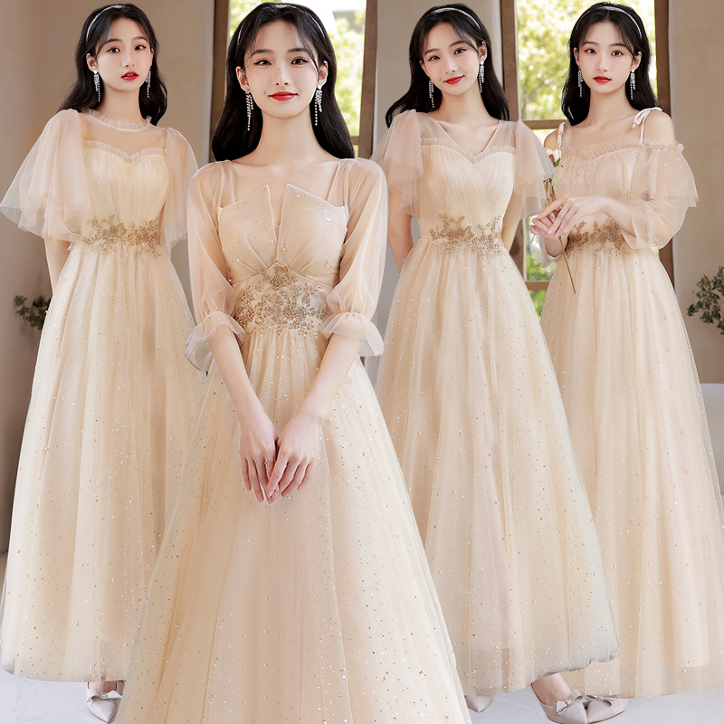 Bridesmaid Dresses for Summer, Petite Women, Fairy-Like, Slimming, Hostess Champagne Color, Sister Group Bridesmaid Group Dresses, High-End Feel