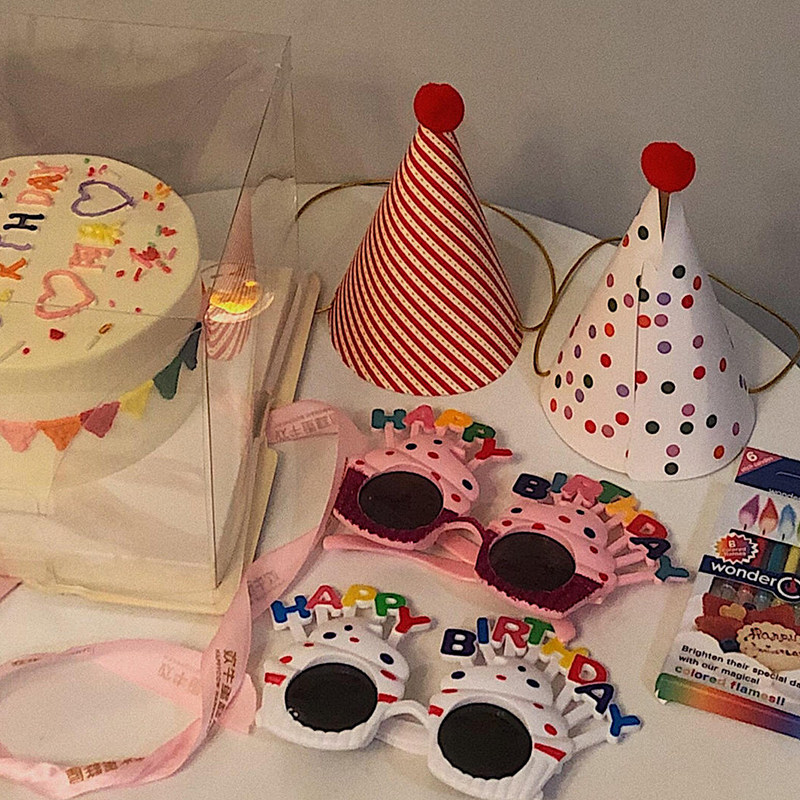 Birthday glasses net red funny happy party props baby hat headdress photo cake decoration scene layout