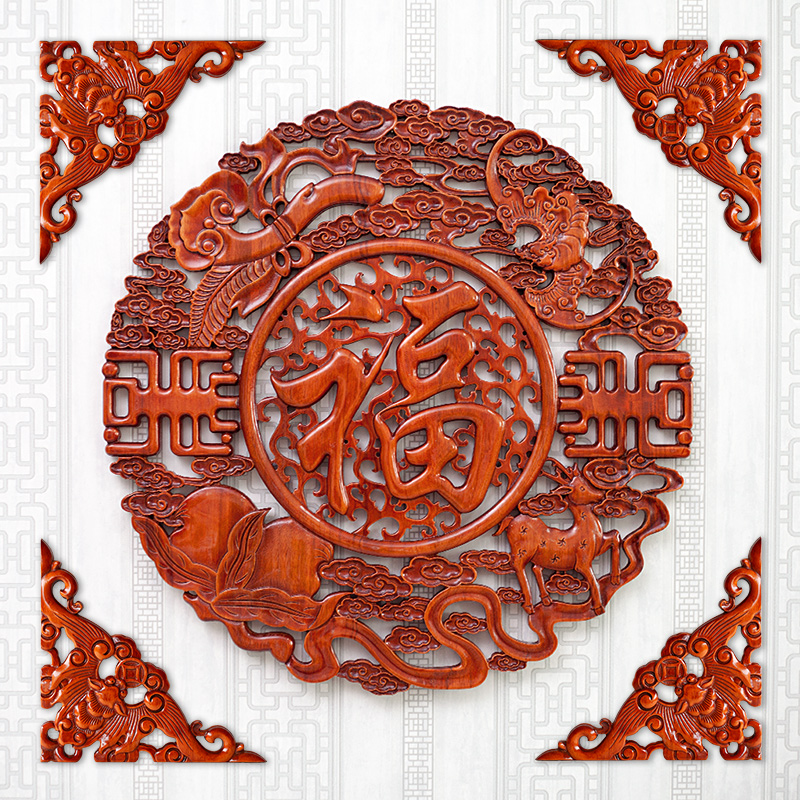 Dongyang wood carving pendant Camphor wood carving angle flower Solid wood hanging ceiling decal Home trinkets decorative triangle bat