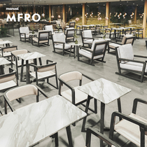 Net Red Sweet Milk Tea Shop Solid Wood Marble Dining Table And Chairs Combined Cafe Bar Long Table Commercial Restaurant