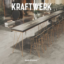 KRAFT starry sky black gold bar table solid wood high foot table and chairs combined leaning against wall table Bar table chairs Bar strip table