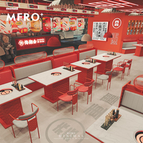 MF Red Commercial Hot Pot Table induction cooktop Barbecue Table Marble Smoke-free Hot Pot Dining Table And Chairs Combination