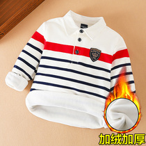 Boys long-sleeved T-shirt lapel collar body-sized childrens base shirt Korean autumn winter dress stripes college style polo shirt