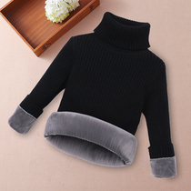 Boys and children plus velvet padded turtleneck sweater tide 2021 autumn and winter medium big children warm pullover bottomed sweater
