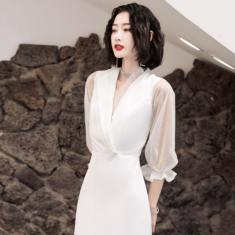 White Evening Gown Dress Lady Banquets Temperament Design High name Yuanyuan Extravagant And High-end Host Play Out