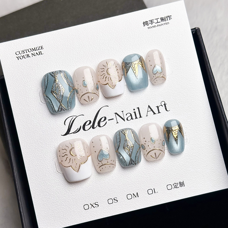 Lele【Star Sea】Handmade Wearable Nails, Unique and Personalized, Detachable Short Style, Elegant Nail Pieces