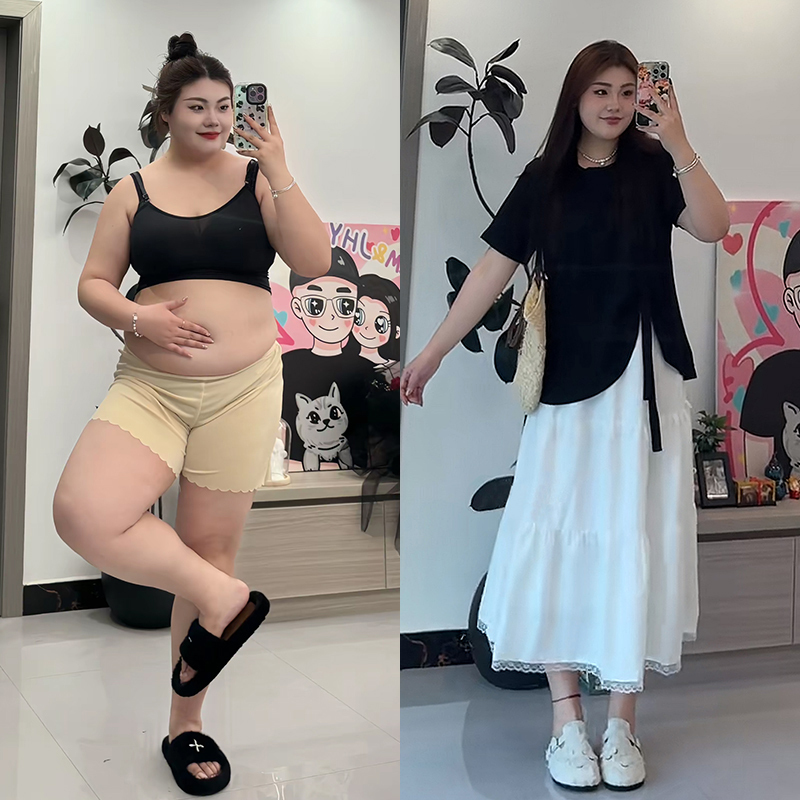 Plus Size Fat Girl Simple Casual Suit for Women in Summer, Covering the Belly and Slimming the Pear-Shaped Body, Top and Skirt Two-Piece Set