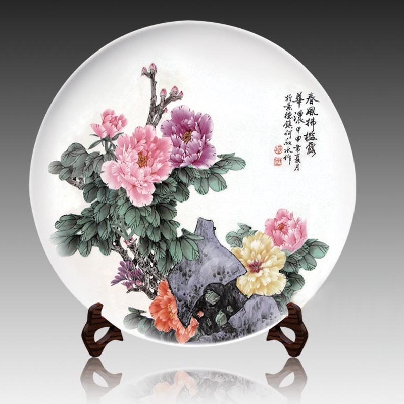 National master works Jingdezhen ceramic hanging plate rich peony flower art porcelain plate decorative ornaments gifts