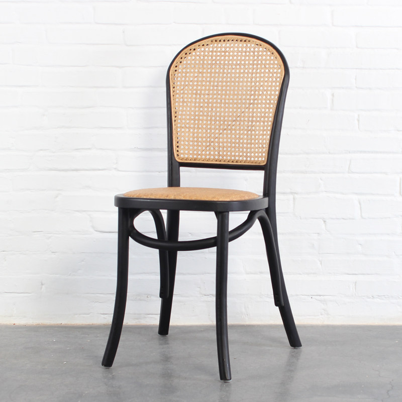 American solid wood dining chair made of old retro simple chair rattan backrest single leisure Living room Home Black rattan choreography