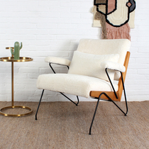 Simple Nordic balcony thousand bird grid single sofa home metal flannel lounge chair living room solid wood fabric furniture