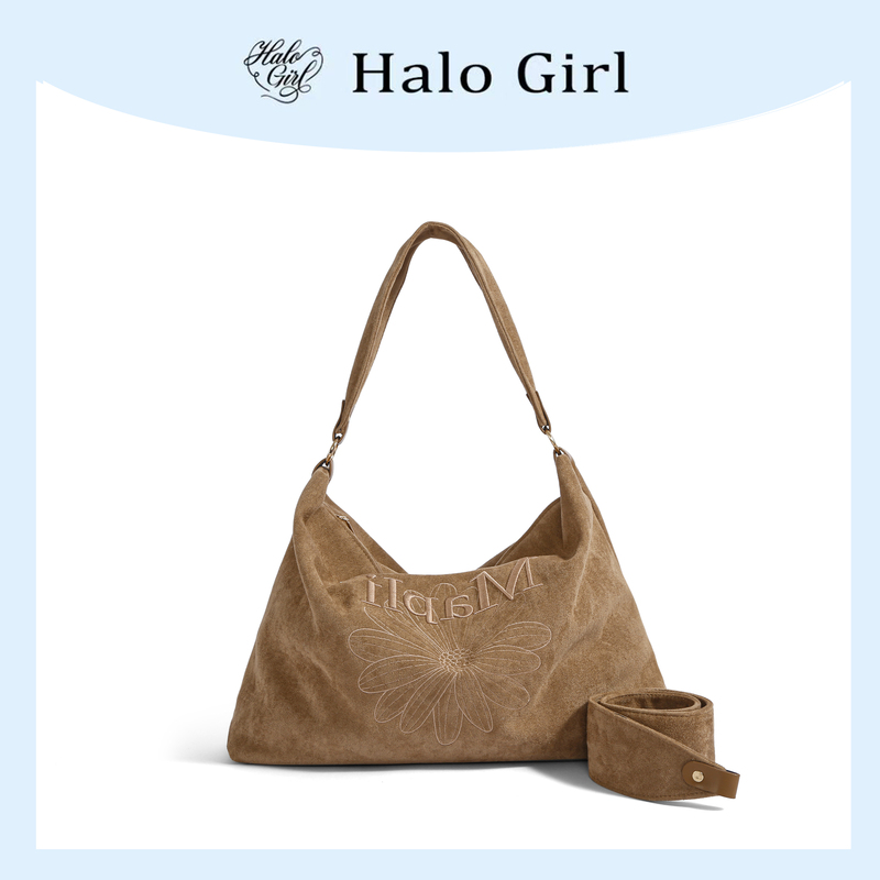 Halo Girl＜Chrysanthemum Tea＞Embroidered Suede Large-Capacity Versatile Shoulder Underarm Bag 2025 Winter