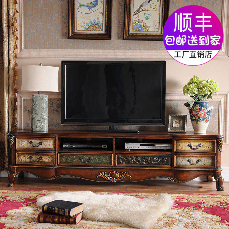 American retro solid wood makes old TV cabinet tea table combination suit small family style home living room TV cabinet