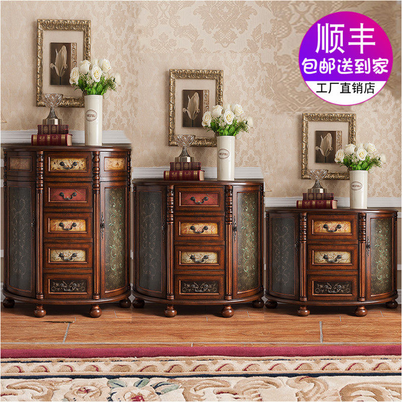 American retro painted as old home innate solid wood Xuan Guan Cabinet Semicircle Xuan Guan Terrace Multifunction Practical Bucket Cabinet