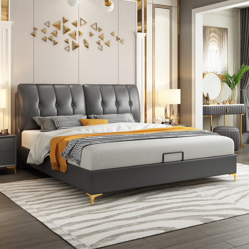 Nordic leather bed modern minimalist double bed soft pack bed wedding bed 1 8m bed storage bed master bedroom tatami bed