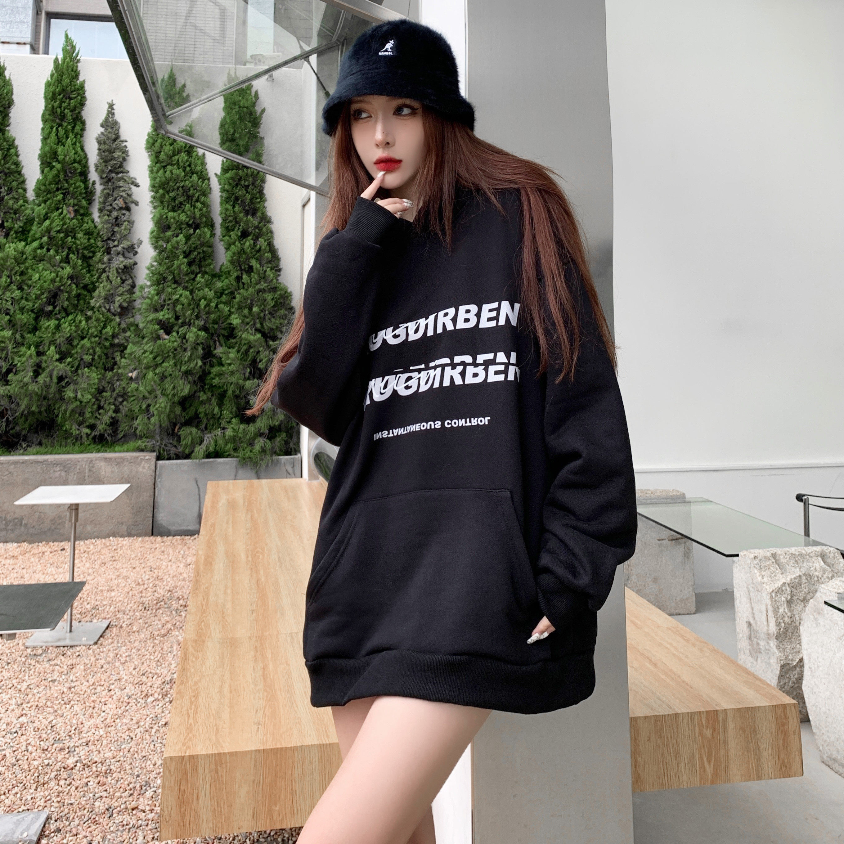 GRUGD DIRBEN hip-hop street style long-sleeved loose casual basic letter LOGO printing round neck sweater tide