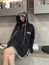 GRUGD DIRBEN denim stitching fake two-piece hooded sweater loose oversize retro original hoodie tide