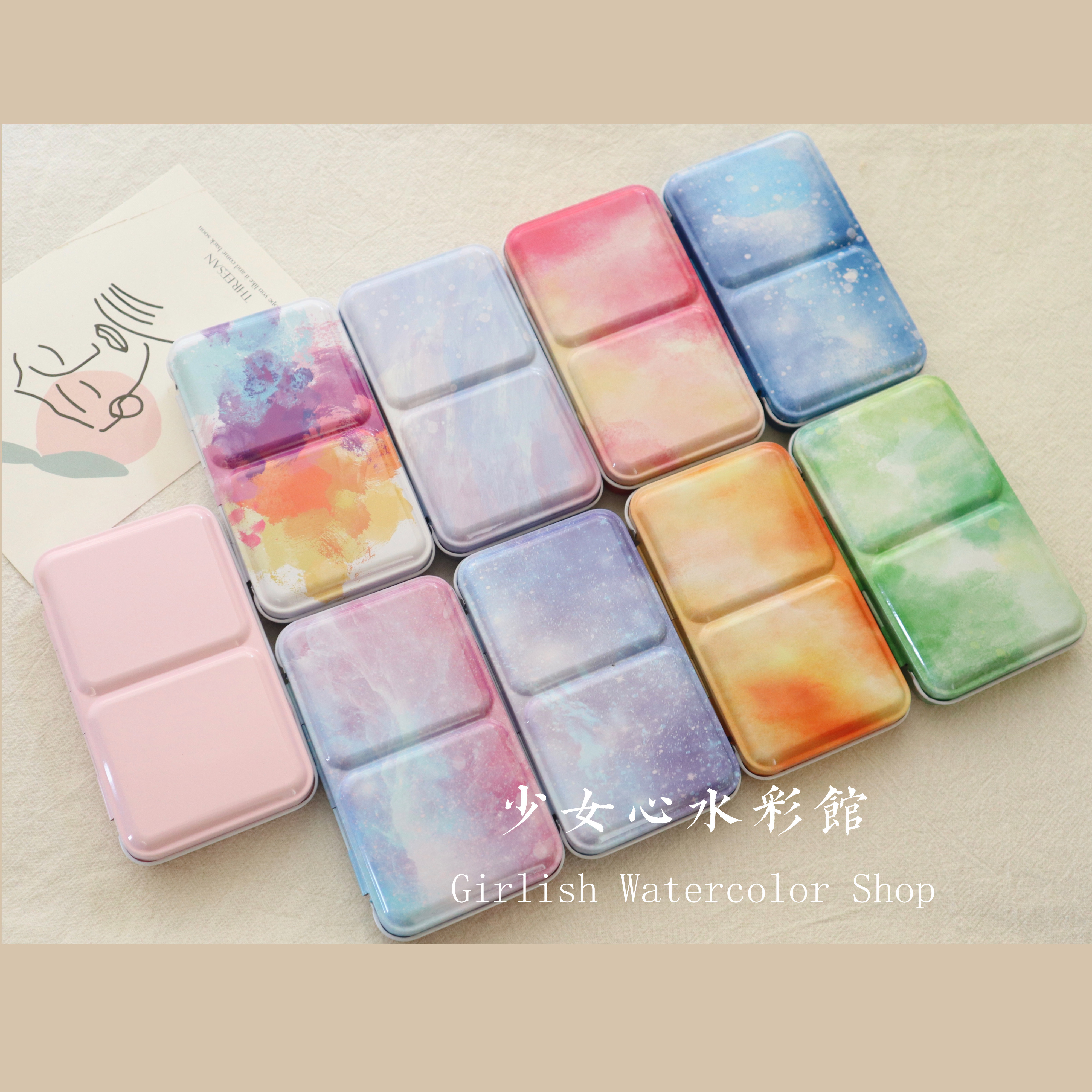  Teenage Girl Hearts 12 Color Watercolor Iron Case Trifold Iron Case Half Block Solid split Paint Box Fit Grid