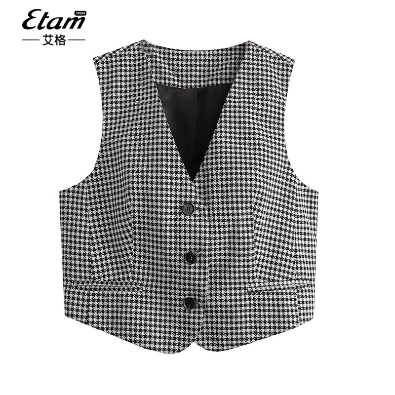 Etam Plaid Layered Vest for Women 2026 Spring and Autumn New Versatile Blazer Vest for Petite Figures