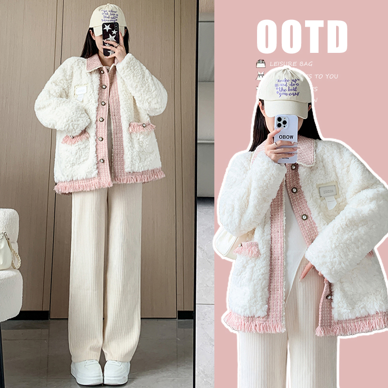 Pregnant women's autumn clothing suit 2023 new autumn and winter outside wearing warm lamb fur coat fashion two sets of winter clothing blouses-Taobao
