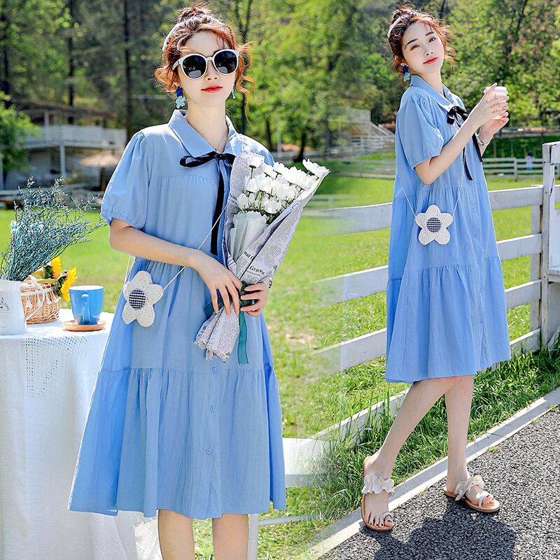 Maternity summer dress, fashion, maternity dress, summer suit, large size, short-sleeved maternity dress, summer skirt, thin section