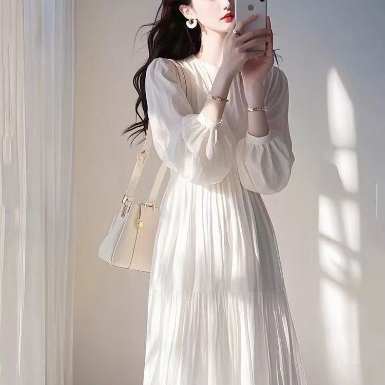 French Style Super Fairy Loose Slimming Chiffon Beautiful Dress for Women Spring and Summer New Round Neck Unique and Chic Long-Sleeved Dress French Style Super Fairy Loose Slimming Chiffon Beautiful Dress for Women Spring and Summer New Round Neck Unique and Chic Long-Sleeved Dress