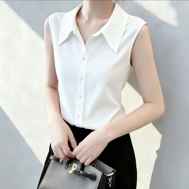 High-End Versatile Polo Collar Shirt for Women, Sleeveless Vest, New Summer Style, Breathable, Suitable for Outerwear or Layering, Elegant and Simple Top High-End Versatile Polo Collar Shirt for Women, Sleeveless Vest, New Summer Style, Breathable, Suitable for Outerwear or Layering, Elegant and Simple Top