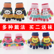 Childrens gloves winter baby five fingers thickened boy warm girl cute cartoon half finger middle big child finger writing