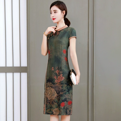 Шелковое платье, шелковая ретро юбка, элитное ципао для матери