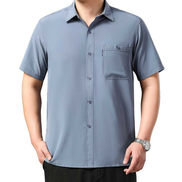 Mulberry silk middle-aged and elderly father short-sleeved shirt middle-aged men's silk shirt loose summer thin grandpa top