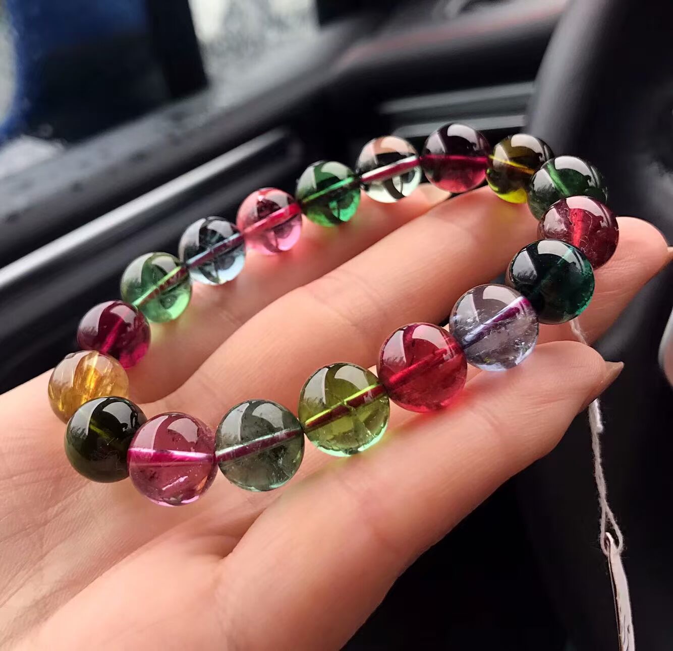 Pha lê tự nhiên bán thành phẩm vòng tay tourmaline sáp ong Nam đỏ xanh vàng chụp không được hoàn lại vòng tay đẹp