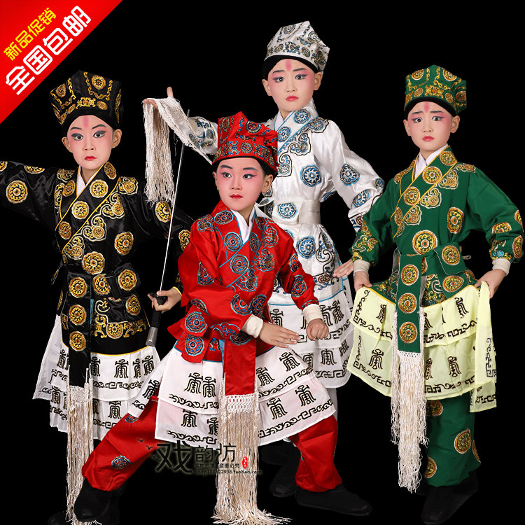 Opera drama Children's children drama costumes Wu will take the troupe's cytopla-style clothes with three turnoff and white martial arts costumes