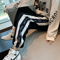  Sports sweatpants womens 2021 spring loose black straight tube high waist hanging thin all-match drawstring wide leg pants women