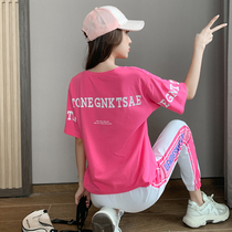  Brand-name sports suit womens summer 2021 new fashion casual breathable tide brand fried street college style two-piece suit