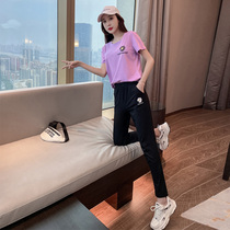  Sports suit womens summer 2021 new fashion casual slimming slimming age reduction square dance explosion two-piece set