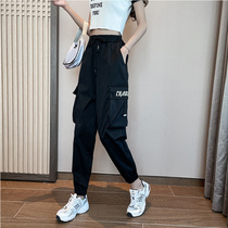  Black overalls 2020 new spring and autumn burst tide all-match tie feet thin wide-leg sports casual pants