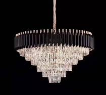 Chandelier K9 crystal lamp high-end villa living room lamp dining room lamp with LED three-color variable light source Chuangchen Pavilion