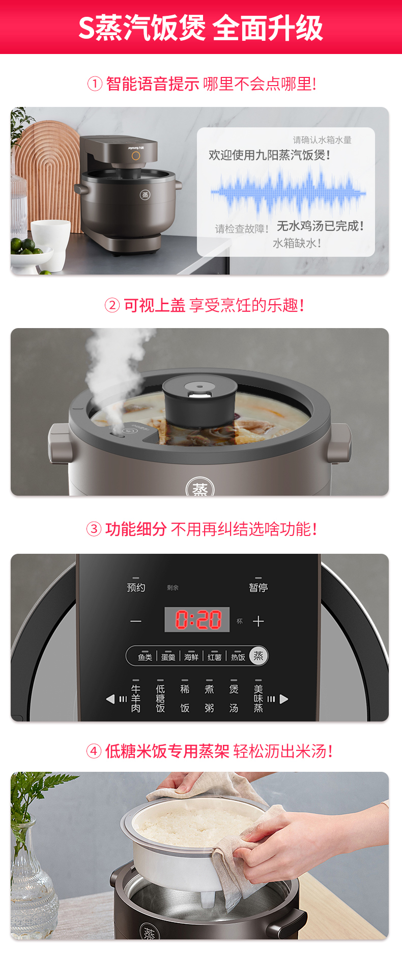 九阳 创新蒸汽加热 低糖电饭煲 3.5L 图2
