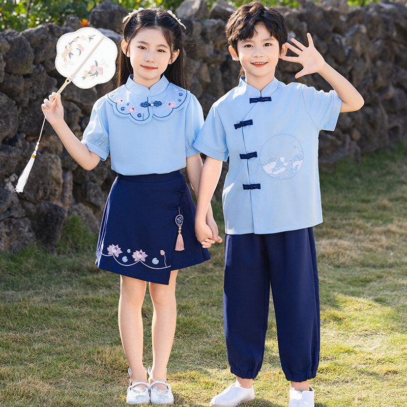 Primary School Uniforms, Summer Ethnic Style Performance Hanfu, June 1St Graduation Photo Class Uniforms, Traditional Chinese Clothing, Choir Recitation Tang Suit
