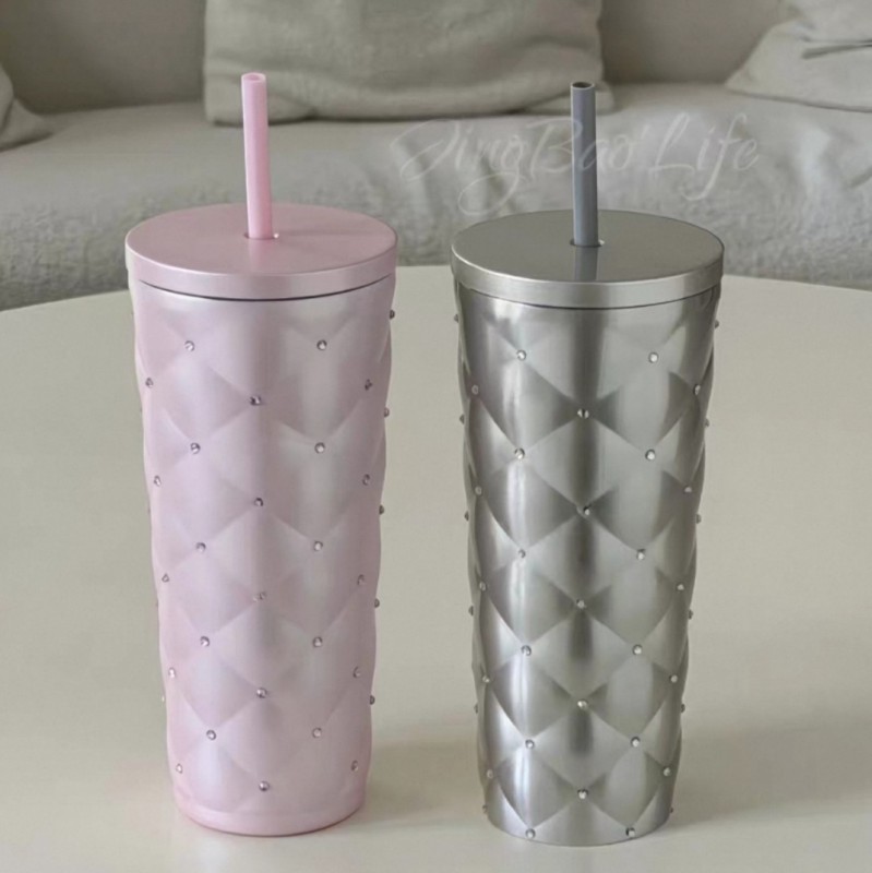Starbucks Cup Snowy Wonderland Insulated Cup Diamond-Faced Stainless Steel Direct Drinking Cup for Men and Women Couple Straw Cup 590ml
