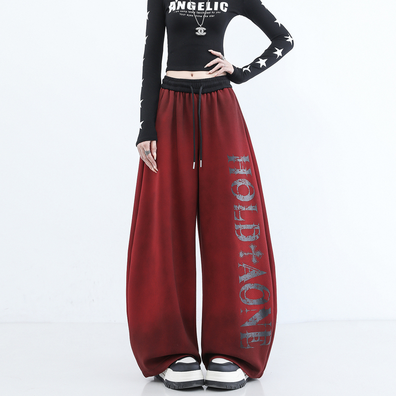 Casual Sweatpants 2026 Spring and Autumn New Fashion Letter Print Dance Wide-Leg Pants Tie-Dye Drawstring Scimitar Pants for Women