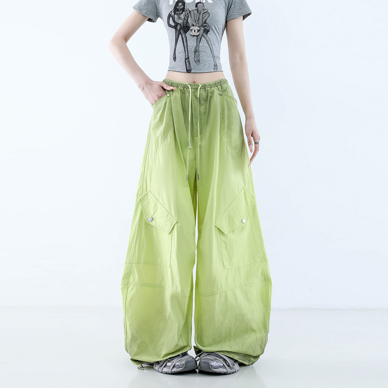 Quick-Dry Tie-Dye Gradient Cargo Pants 2026 Summer New High-Waisted Drawstring Loose Thin Versatile Casual Wide-Leg Pants