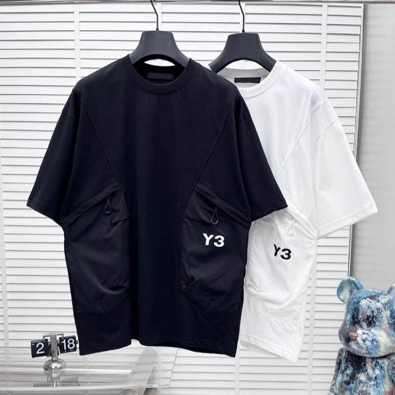 Al Studios Patchwork Simple Round Neck Pocket Short-Sleeve Y3T-Shirt Men's Versatile Large Size Half-Sleeve Top Men's Trendy