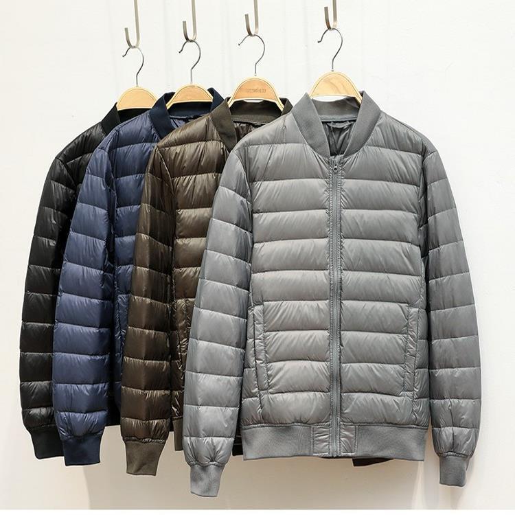 2024 New Collarless Lightweight Thin down Jacket Men's Autumn and Winter Slim Fit Stand Collar Baseball Jacket Short Liner Coat