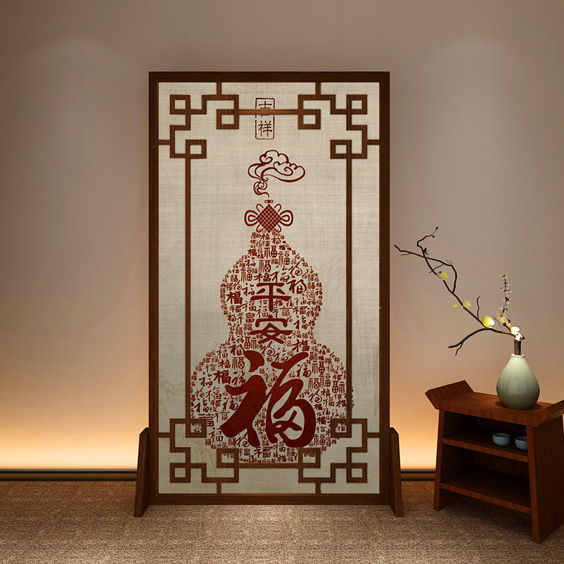 New Chinese-style solid wood screen partition living room log entry porch home wooden custom semi-transparent yarn flower and bird seat screen