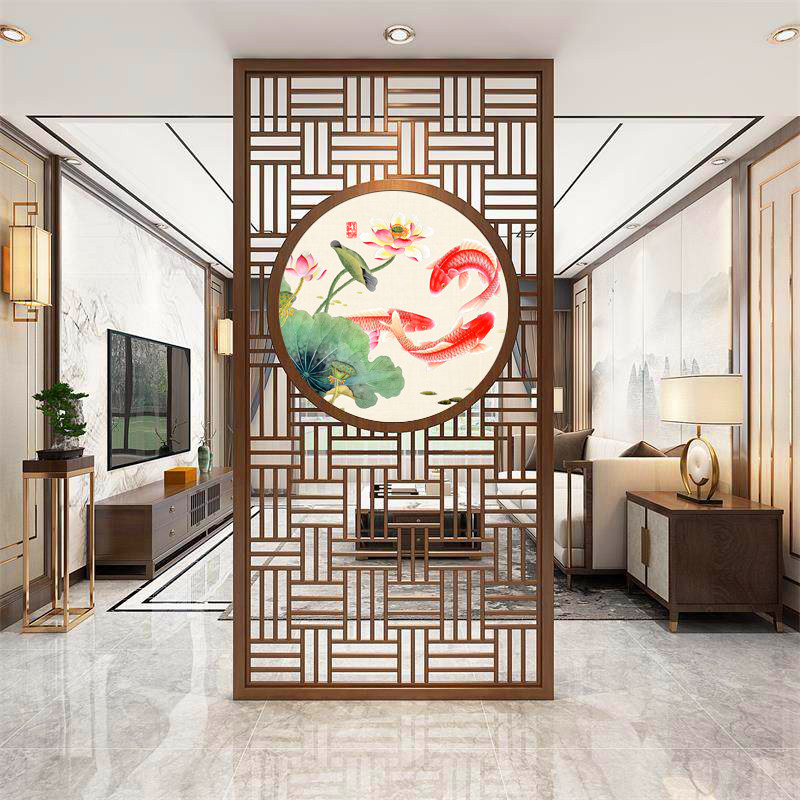 Screen Living Room Cubicle Wall New Chinese Wood Custom entrance to the family Xuanguan grille Book room log decoration Zen solid wood
