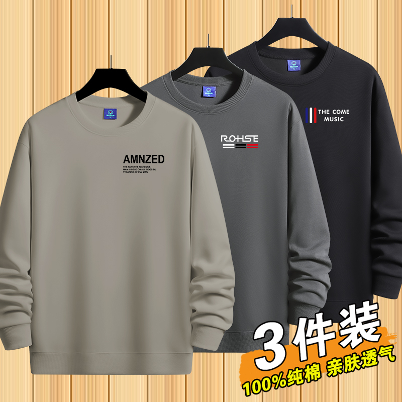 Hailan Brand Men's Sweatshirt 2025 Autumn and Winter New Pure Cotton Fleece-Lined Base Layer Round Neck Long-Sleeve Top