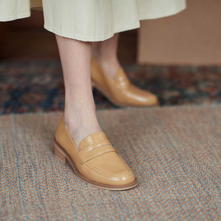 Orange peel CHEN2022 spring new round head loafer women's British style small leather shoes thick heel leather bag shoes women