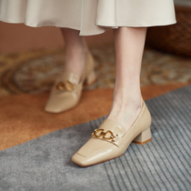 Orange peel CHEN2022 spring autumn new Inn wind small leather shoes female with square head Lefu shoes genuine leather single shoe woman